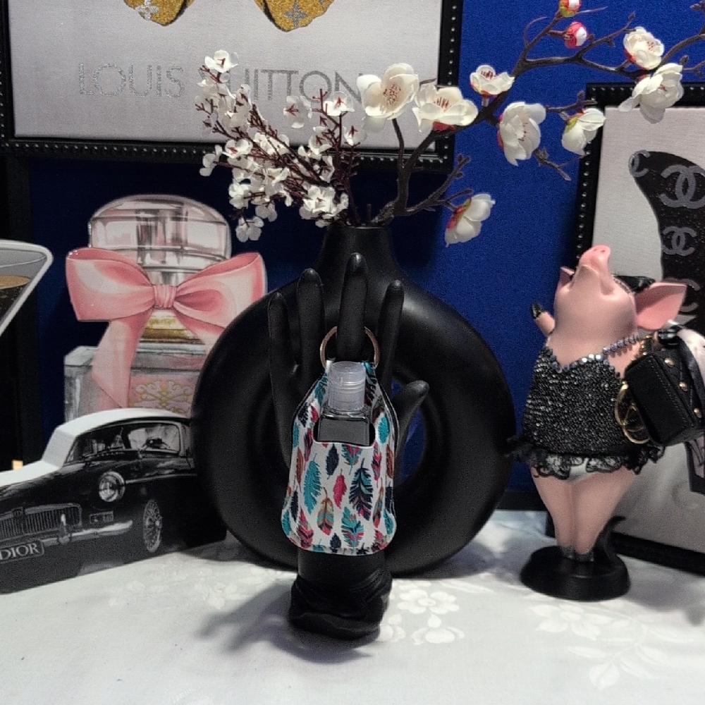 Bag charm/Key Holder Hand Sanitizer Holder - Feathers
